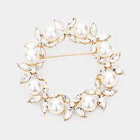 Pearl Crystal Floral Pin Brooch