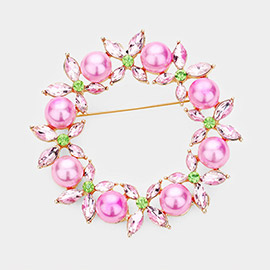 Pearl Crystal Floral Pin Brooch