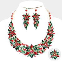 Rhinestone Christmas Flower Collar Evening Necklace Set 