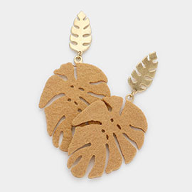 Metal Back Felt Leaf Dangle Earrings