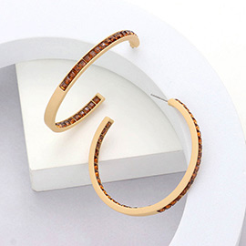 Square Stone Embellished Hoop Earrings