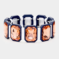 Emerald Cut Glass Crystal Resin Bezel Stretch Bracelet 