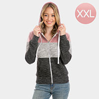 Color Block Zip Up Hoodies Sweater