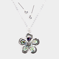 Antique Sliver Abalone Flower Pendant Necklace