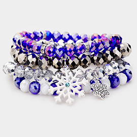 4PCS - Snowflake Crystal Bead Stretch Layered Bracelets