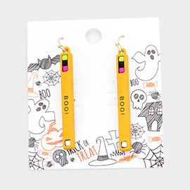 Boo Halloween Theme Message Bar Drop Earrings