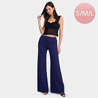 Mid Rise Foldable Waistband Wide Leg Pants
