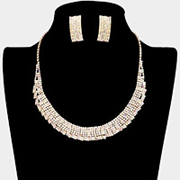 Crystal Rhinestone Pave Collar Necklace Clip On Earring Set