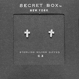 SECRET BOX_Sterling Silver Dipped CZ Cross Stud Earrings