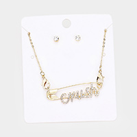 Crush Rhinestone Pave Safety Pin Pendant Necklace 