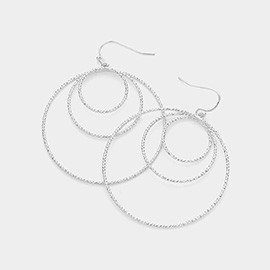 Brass Metal Triple Circle Dangle Earrings