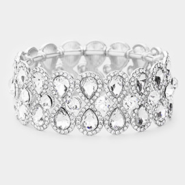 Teardrop Glass Crystal Pave Stretch Evening Bracelet