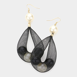 Mesh Tube Pearl Drop Earrings