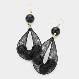 Mesh Tube Pearl Drop Earrings