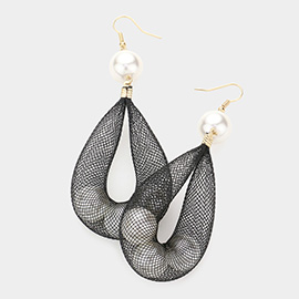 Mesh Tube Pearl Drop Earrings