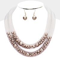 Double Mesh Tube Pearl Collar Necklace