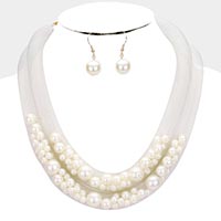 Double Mesh Tube Pearl Collar Necklace