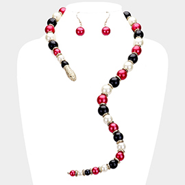 Pearl Beaded Snake Open Necklace 