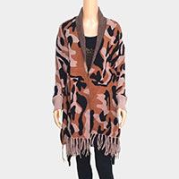 Camo Pattern Fringe Poncho