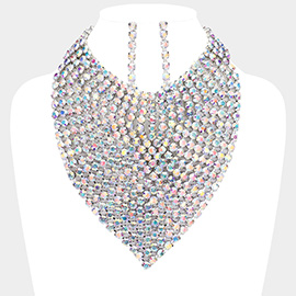 Round Stone Statement Bib Evening Necklace