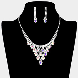 Teardrop Cluster Rhinestone Necklace