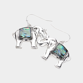 Abalone Stone Antique Metal Elephant Earrings