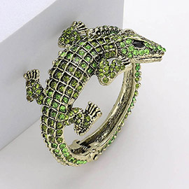 Crystal Rhinestone Crocodile/Alligator Embellished Evening Hinged Cuff Bracelet