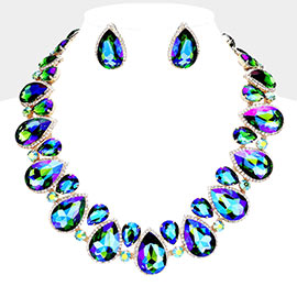 Crystal Rhinestone Trim Teardrop  Collar Evening Necklace