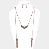 Chain Tassel Patterned Burnished Metal Necklace