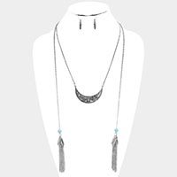 Chain Tassel Patterned Burnished Metal Necklace