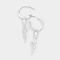 Textured Metal Snake Drop Hoop Earrings 
