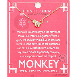 Lunar 12 Zodiac Gold Dipped CZ Monkey Pendant Necklace