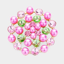 Pearl Round Crystal Accented Pin Brooch