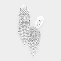 Rhinestone Crystal Fringe Evening Clip On Earrings 