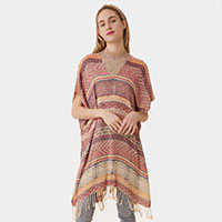 Stripe Tassel Kaftan Poncho