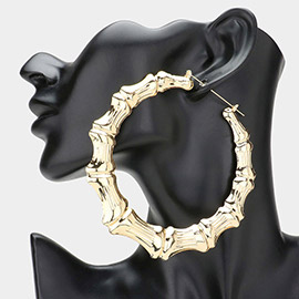 Oversized Metal Bamboo Pin Catch Hoop Earrings