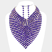 Round Stone Statement Bib Evening Necklace