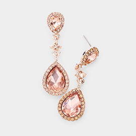 Double Teardrop Stone Accented Dangle Evening Earrings