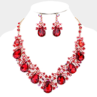 Teardrop Crystal Rhinestone Floral Vine Evening Necklace 