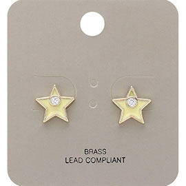 Brass Metal Rhinestone Star Stud Earrings