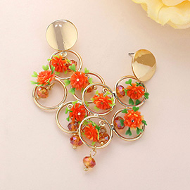 Metal Open Circle Flower Dangle Earrings