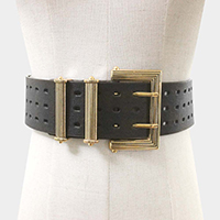 Faux Leather Antique Bold Metal Buckle Belt