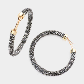 Clear Stone Detail Rhinestone Pave Hoop Earrings