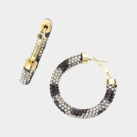 Leopard Rhinestone Pave Hoop Earrings