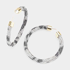 Clear Stone Detail Rhinestone Pave Hoop Earrings