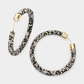 Clear Stone Detail Rhinestone Pave Hoop Earrings