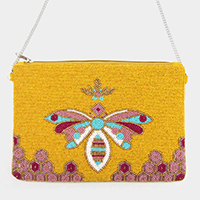 Seed Bead Butterfly Crossbody / Clutch Bag