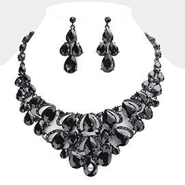 Teardrop Stone Cluster Evening Necklace