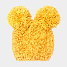 Double Pom Pom Knit Beanie Hat