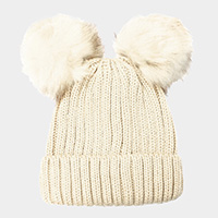 Double Pom Pom Knit Beanie Hat